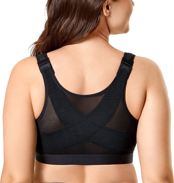 Delimira Women's Wireless Posture Bra Back Support Front Closure Full
