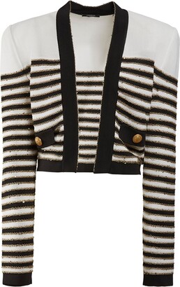 Balmain Striped viscose knit open jacket