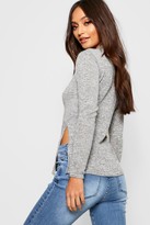 Thumbnail for your product : boohoo Petite High Neck Soft Knit Side Split Tunic Top