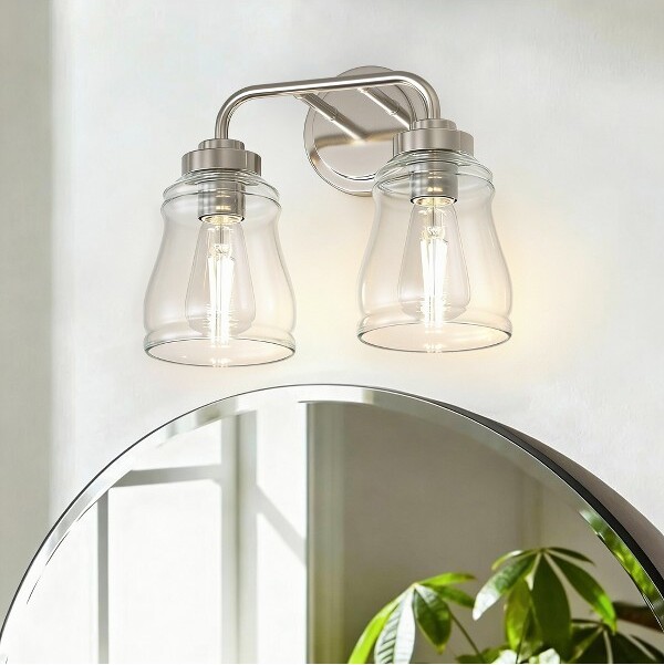 DORESshop13in.2-LightBrushedNickelFarmhouseBathroomVanityLightingRusticVanityLightsforMirrorwithClearGlassShades
