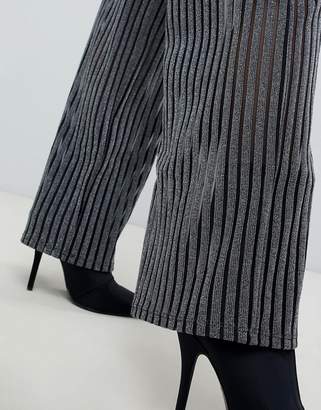 ASOS DESIGN two-piece silver glitter stripe straight leg pants