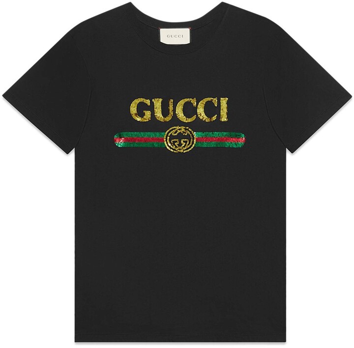 Gucci Oversize T-shirt with sequin logo - ShopStyle