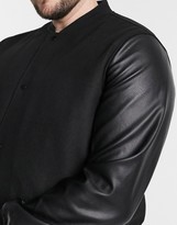 Thumbnail for your product : ASOS DESIGN Plus varsity jacket in black with faux leather sleeves