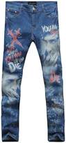 Thumbnail for your product : jeansian Men's Printed Wash Denim Long Straight Skinny Pants Jeans MJB116 White