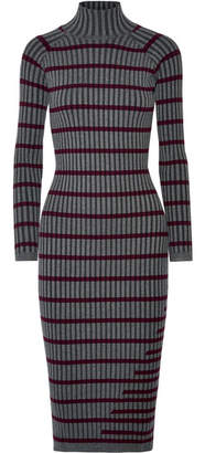 Alexander Wang T by Striped Ribbed Stretch-knit Midi Dress - Charcoal