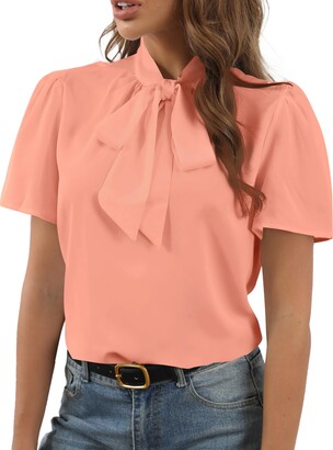 Women's Mock Neck Blouse With Ruched Front - Elegant Work Shirt With Keyhole Back