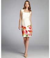 Thumbnail for your product : Tahari ASL beige and coral floral queen anne neckline dress