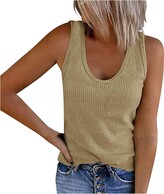 Thumbnail for your product : BOMING Women's Casual U-Neck Blouse Tops Ribbed Knit T-Shirt Solid Color Summer Sleeveless Vest White