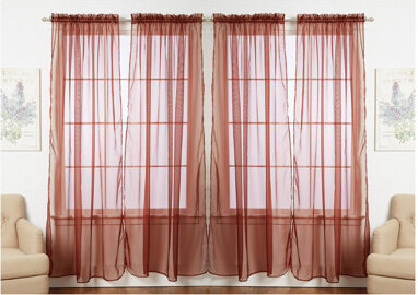 J&V Textiles Solid Color Sheer Rod Pocket Curtain Panels
