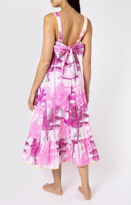 Juliet Dunn Palm Tree Print Sash Back Dress - Pink