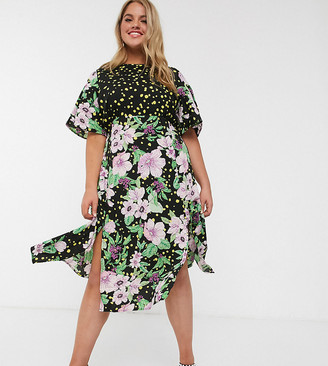Simply Be midi dress with splits in floral print