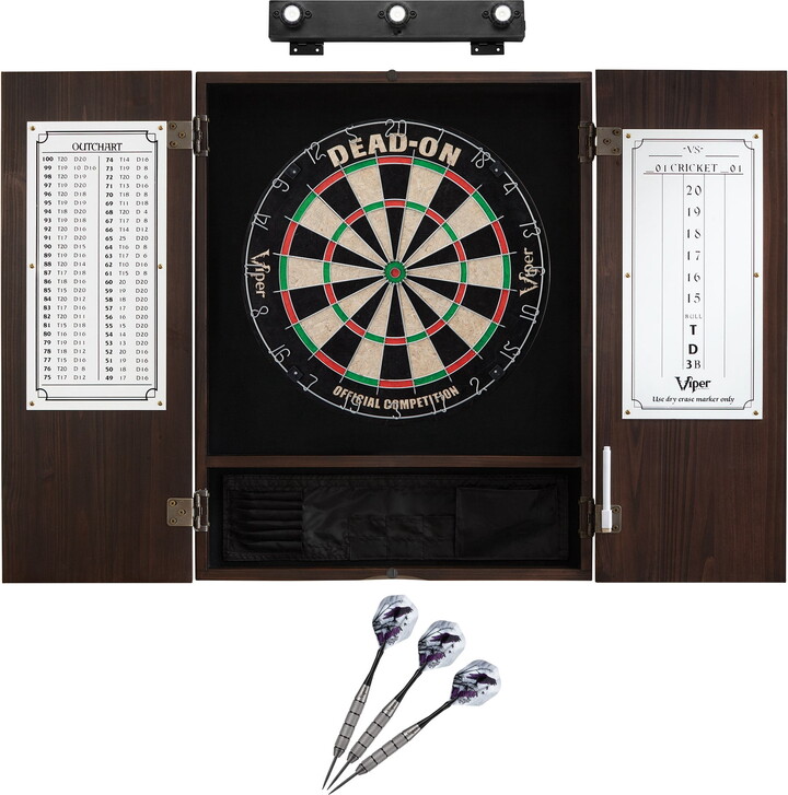 Viper Dead On Sisal Dartboard, Metropolitan Espresso Cabinet, Underground The Raven Steel Tip Darts & Shadow Buster Dartboard Lights