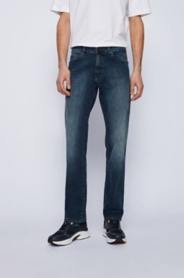 Boss Regular-fit jeans in dark-blue super-stretch denim