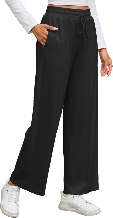 Famulily Womens Loose Wide Leg Cozy Trousers Comfy High Waisted Drawstring  Lounge Pants (M - ShopStyle
