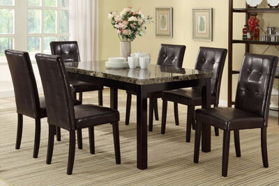 Red Barrel Studio Table Top Upholstered Chairs 7Pc Dining Set Dining Table And 6X Side Chairs