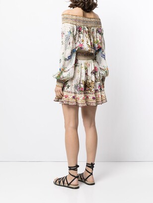 Camilla Off-Shoulder Floral-Baroque Print Silk Dress