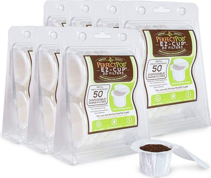 Perfect Pod EZ-Cup 2.0 Disposable Paper Filters with Patented Lid Design for Reusable Coffee Pods 7-Pack (350 Filters )