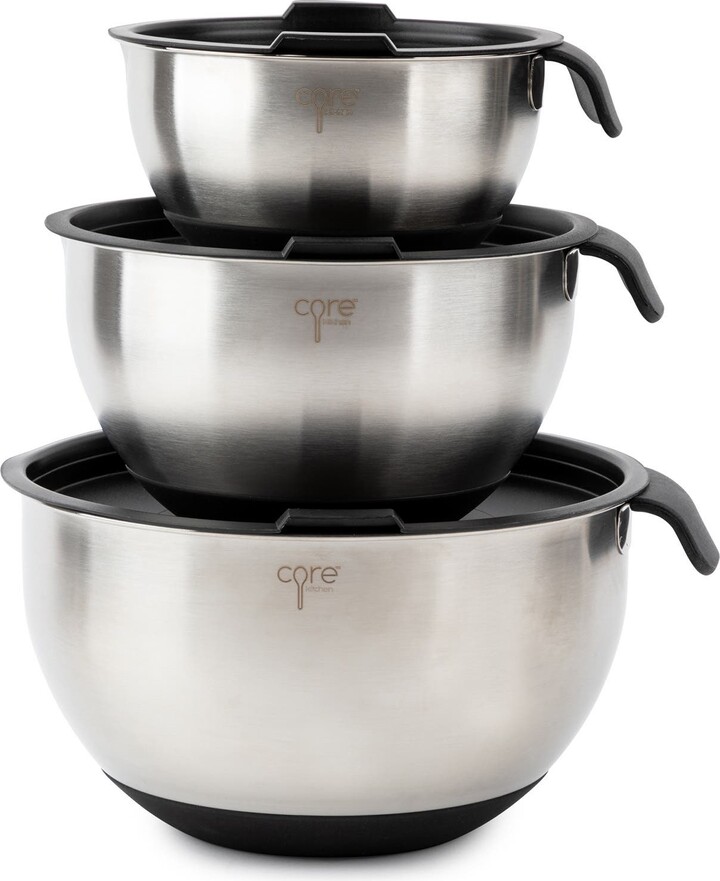 Core Home 6-Piece Non-Skid Stainless Steel Mixing Bowls & Lids Set