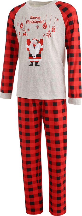 Long Sleeve T-Shirt and Plaid Pants PJs Set Holiday Sleepwear for Kids & Adult Funny Christmas Family Pajamas Matching Sets 