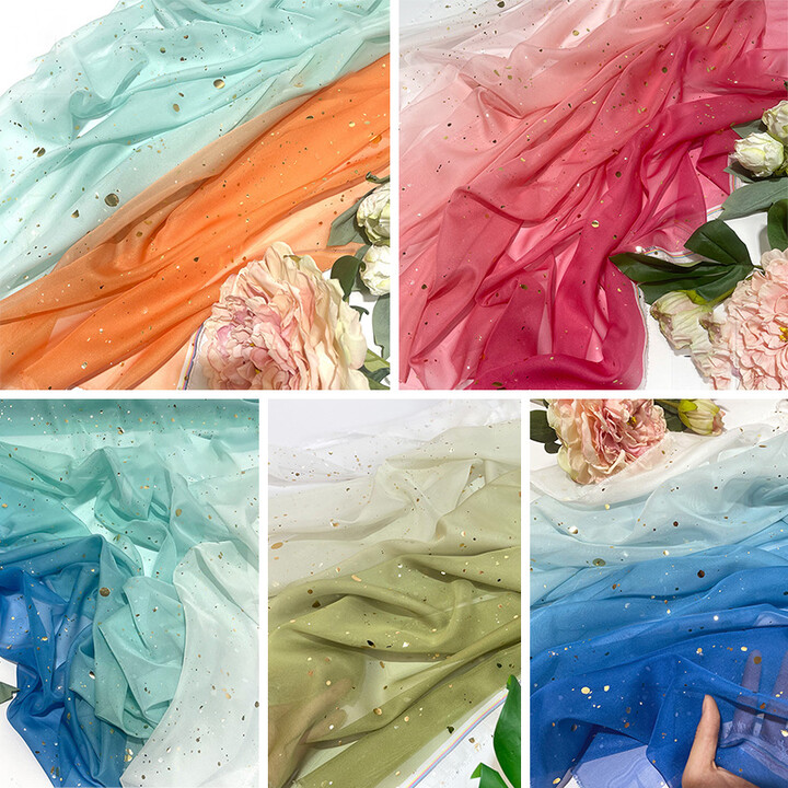 None 1/3/5M Rainbow Gradient Color Chiffon Fabric 30D Gradient Tulle Fabric For Diy Ancient Style Hanfu Wedding Dress Stage Garment