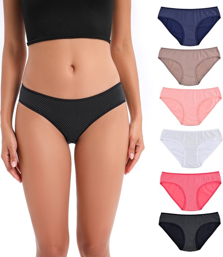 KNITLORD Women's Breathable Cotton Bikini Panties Dot Print Comfort  Underwear 6 Pack