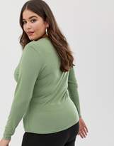 Thumbnail for your product : ASOS Curve Design Curve Ultimate Top With Long Sleeve And V-Neck In Khaki Green