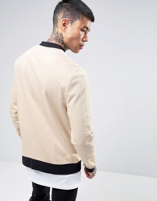 ASOS Jersey Bomber Jacket With Zip Pocket & Contrast Ribs