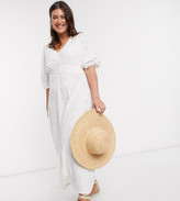 Thumbnail for your product : ASOS Curve DESIGN Curve broderie tea maxi dress with puff sleeve in white