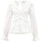 Thumbnail for your product : Self-Portrait Ruffled V-neck Tie-back Cotton Blouse - White