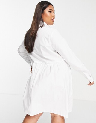 ASOS Curve DESIGN Curve cotton mini smock shirt dress in white