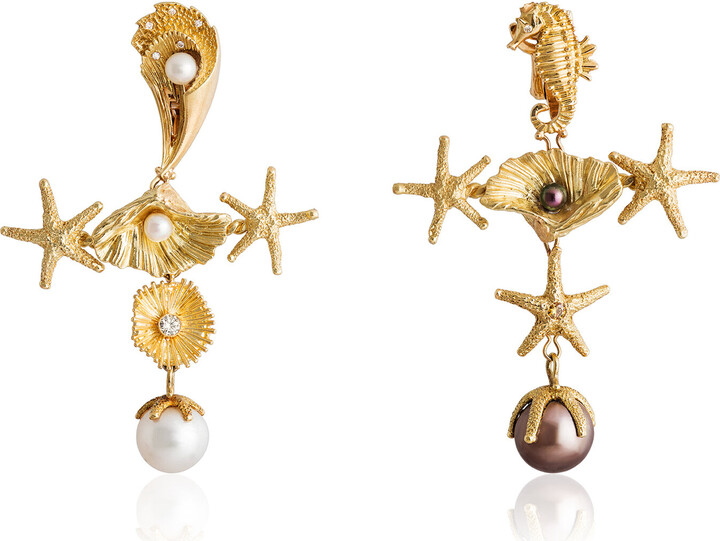 Renato Cipullo Pearl Croce Marina 18K Yellow Gold Diamond And Pearl Earrings