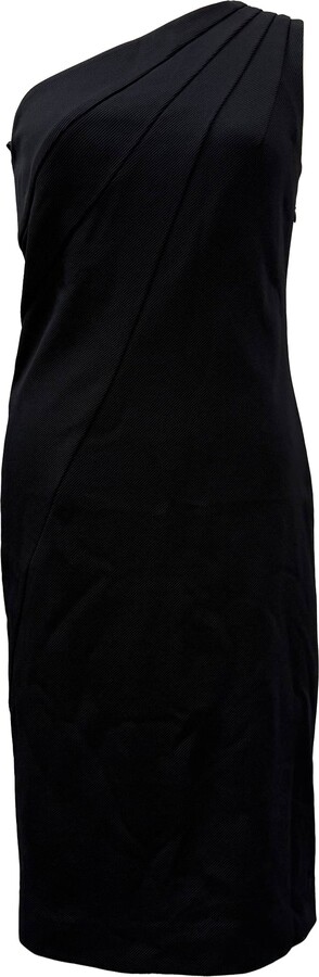 One Shoulder Knee Length Dress in Black Polyester