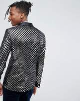 Thumbnail for your product : ASOS DESIGN Skinny Blazer In Black Velvet With Silver Sequins