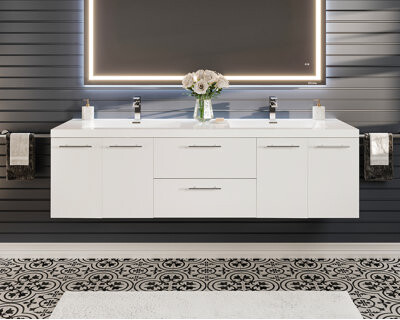 Eviva Aberdeen 72'' Wall Mounted Double Bathroom Vanity with Acrylic Vanity Top