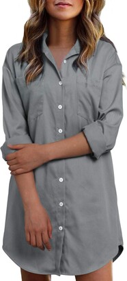 KIDSFORM Womens Casual Tops Loose T Shirt Blouse Long Sleeve Chiffon V Neck Collared Shirts Pockets 