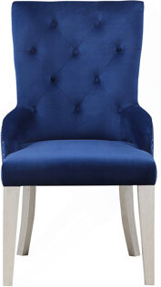 Everly Quinn Luxury Blue Velvet Dining Chair With Button Tufting Nailhead Trim And Platinum Finish Wooden Legs For Elegant Dining