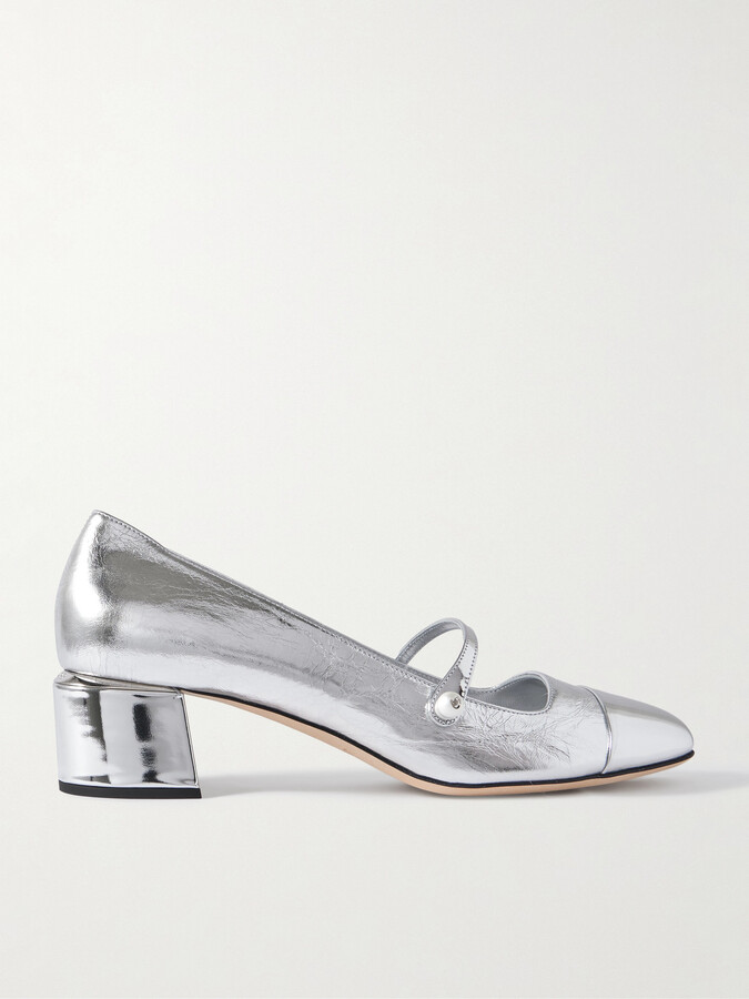 Jimmy Choo Elisa 45 Embellished Metallic Leather Mary Jane Pumps - Silver
