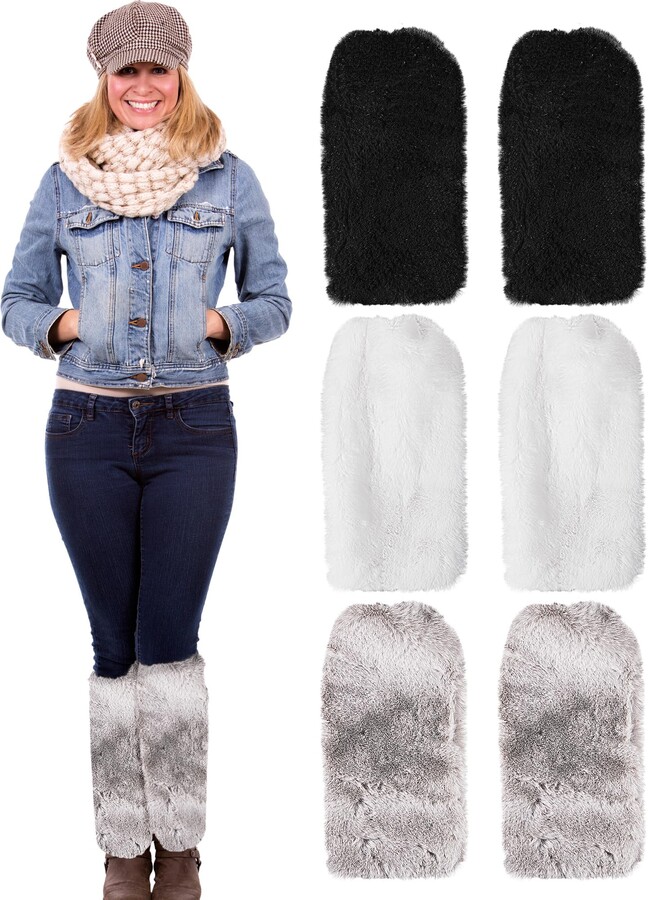 Ramede 6 Pcs 3 Pair Women Faux Fur Leg Warmers 15.75 x 14.17 Inch Fuzzy Leg Warmers Long Shoes