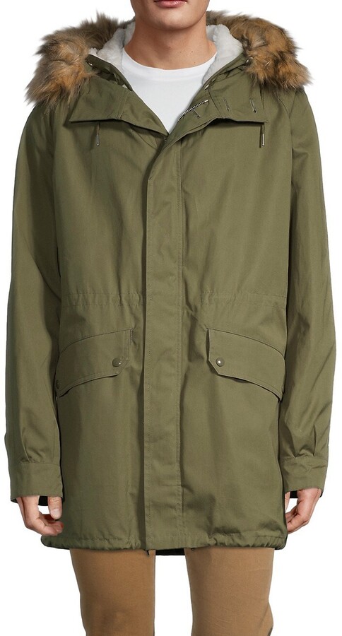 green parka with fur hood