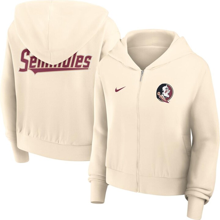 Nike Women's Cream Florida State Seminoles Cropped Chill Full-Zip Hoodie