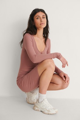 NA-KD Rouched Ribbed Button Dress