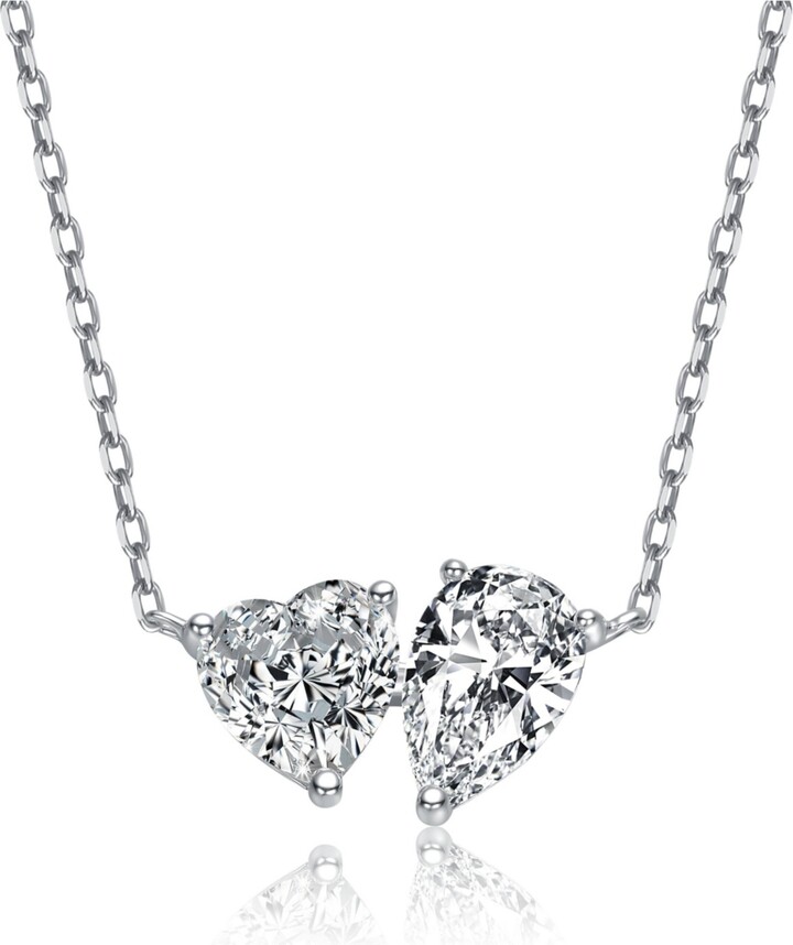 Genevive Sterling Silver with Clear Heart and Pear Shaped Cubic Zirconia Pendant necklace