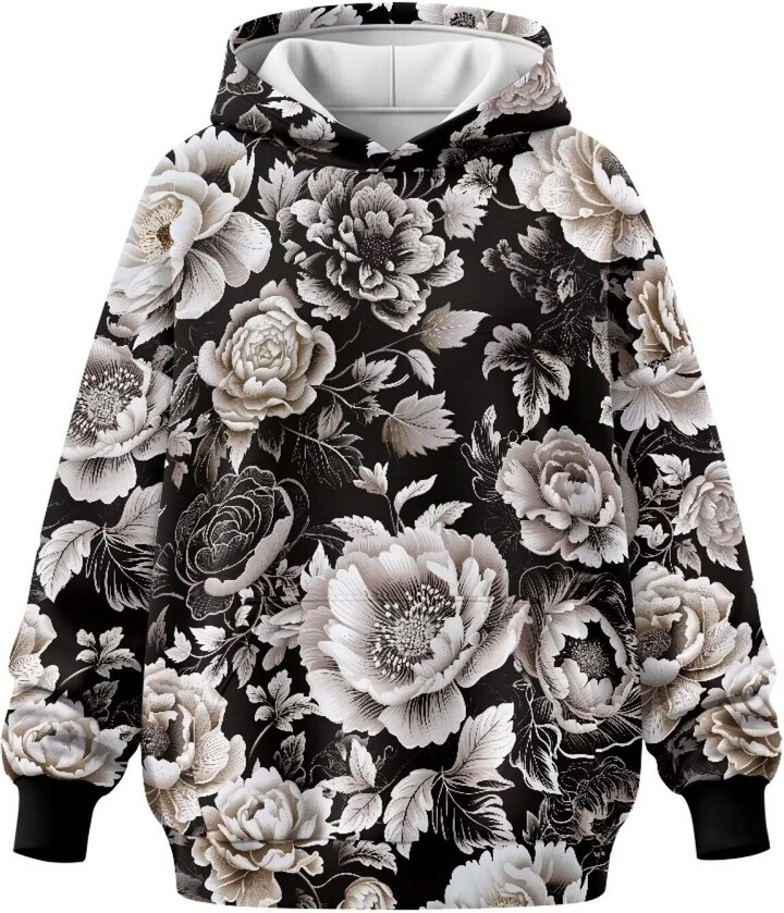 Xpyeesfuen Rose Hoodies for Women Oversized Sweatshirt Hooded Long Sleeve Casual Fleece Tops Pullover Sweater with Pocket Winter Clothing Outfits