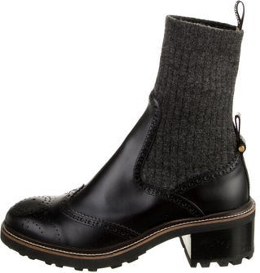 Chloé Leather Ankle Chelsea Boots Black Round-Toes