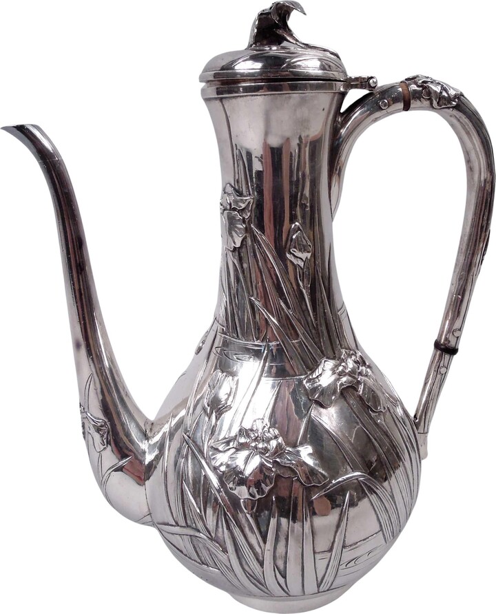 Samurai Shokai Japanese Meiji Art Nouveau Silver Iris Flower Coffeepot
