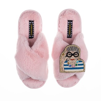 Laines London LAINES Classic Laines Candy Pink Slippers With Deluxe Iris Apfel Brooch