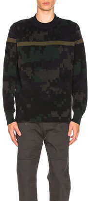 Sacai Camouflage Sweater in Blue,Geometric Print,Green.