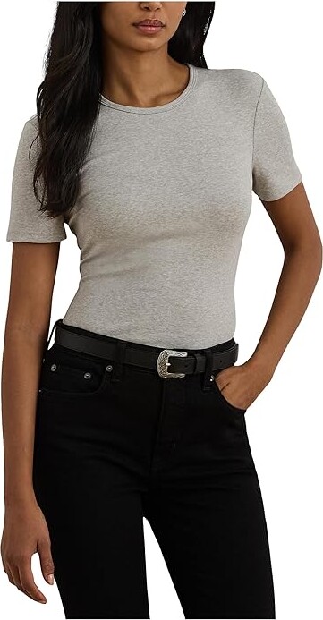 Lauren Ralph Lauren Stretch Cotton Crew Neck T-Shirts Women's Clothing Pearl Grey Heather : MD, Cotton/Elastane
