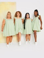 Thumbnail for your product : In The Style X Stacey Solomon Linen Mix Frill Shoulder Smock Dress - Sage