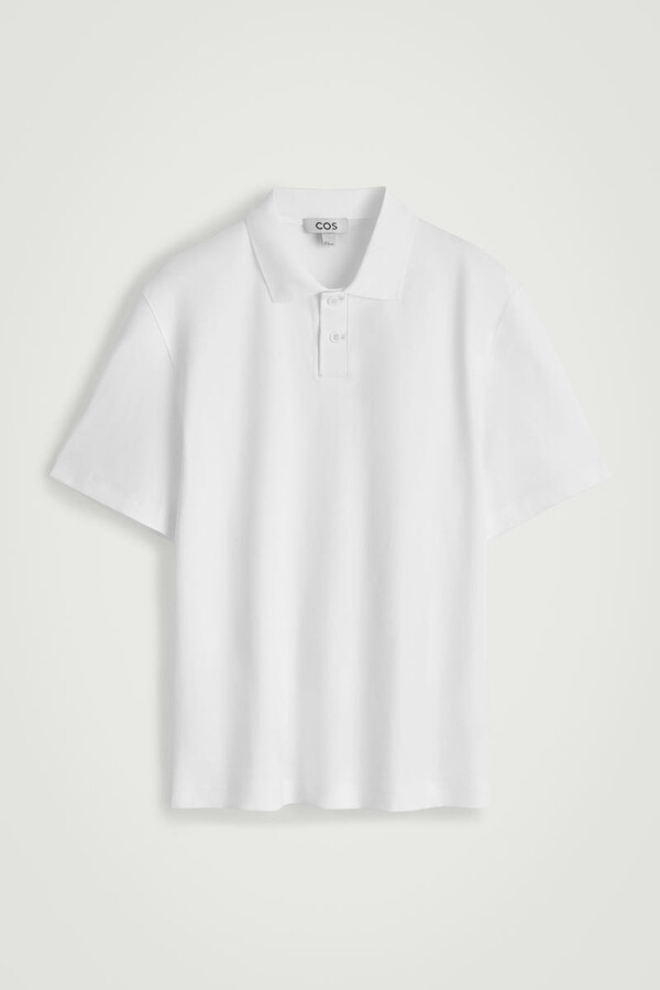 COS Interlock Cotton Polo Shirt in Blue